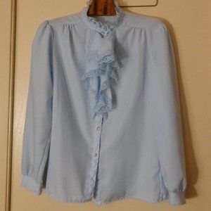 WOMENS LIGHT BLUE RUFFLED DRESS SHIRT